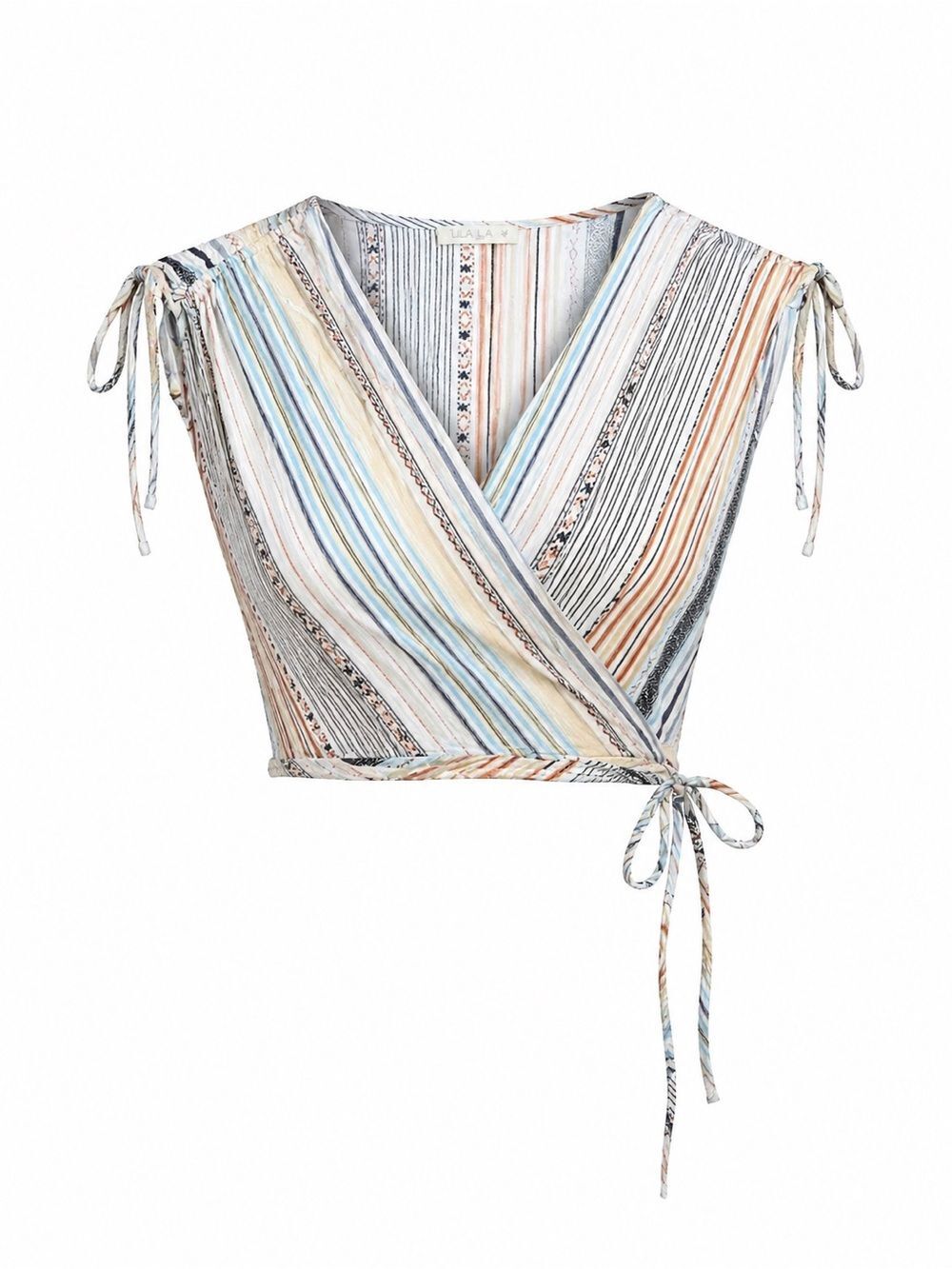 ILLA ILLA Women's M Striped Wrap Crop Top Tie Waist Boho Festival Coastal Summer